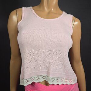 Vintage 90s Pale Pink Knit Top Sjort Cropped Size M Sleeveless Fairy Coquette